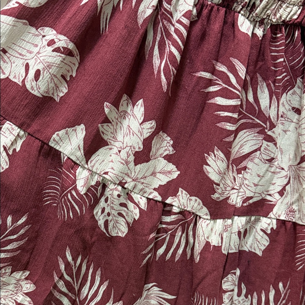 TORRID - Neon Tropics Maroon Babydoll Washable Gauze Smocked Tiered Top - Picture 3 of 7